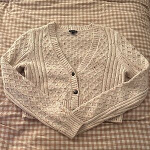 Talbots Cream Speckled Cable Cardigan